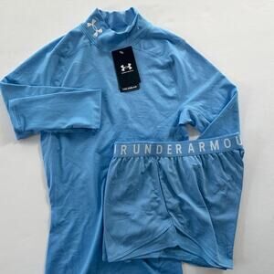 Under Armour 2pc Long Sleeve Shorts Set Size Medium Carolina Blue Gym Sports